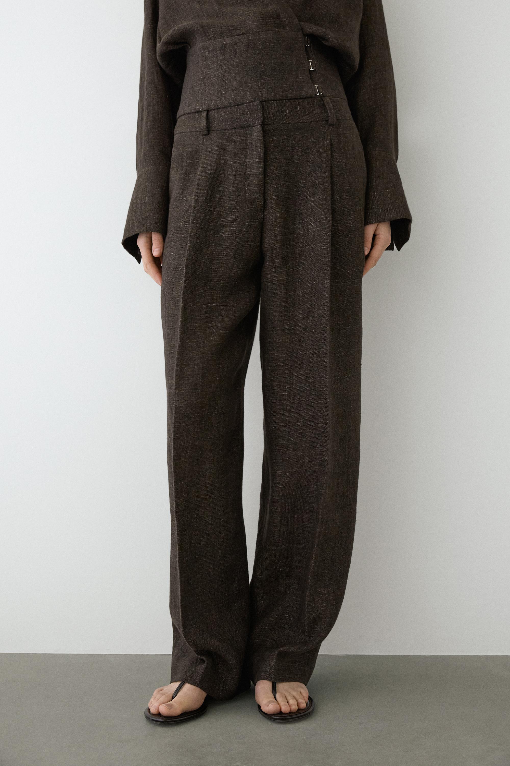Pantalon à pinces total look lin mélangé